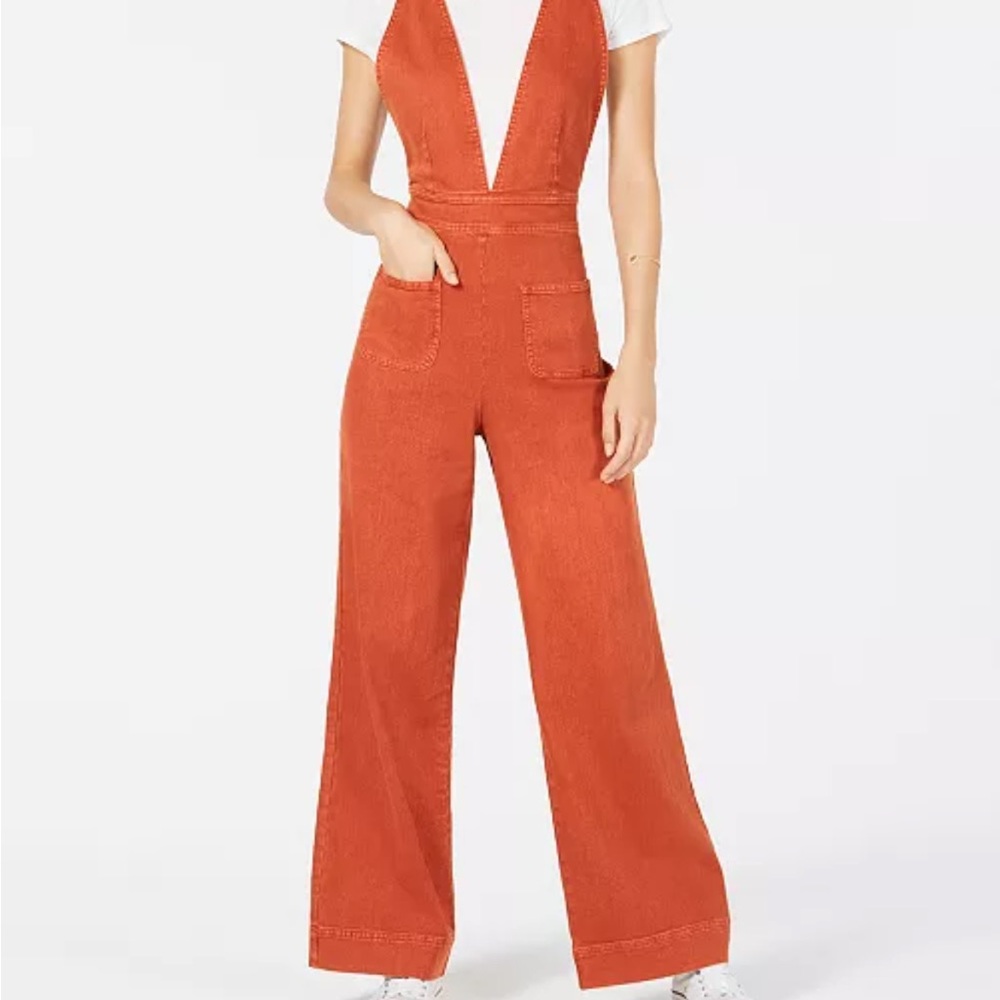 Dollhouse Orange Overalls with Wide-Leg Design